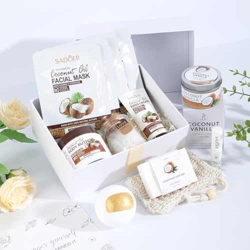 Coconut Spa Gifts for Women Birthday Self Care Kit Christmas Gifts Basket Thank You Relaxing Bath Sets for Moms Friends Co-worker Daughter Girlfriend Grandma Sister Teacher Daughter-in-Law