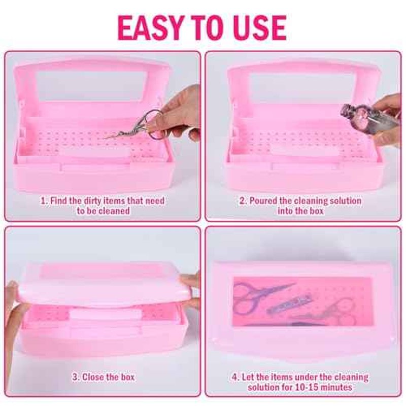 YoleShy Nail Tool Cleaning Box Pink Plastic Clean Container for Tweezers Esthetician Essentials Clean Jar for Hair Salon, Spa & Cutter Manicure Equipment-Nail Art Tool