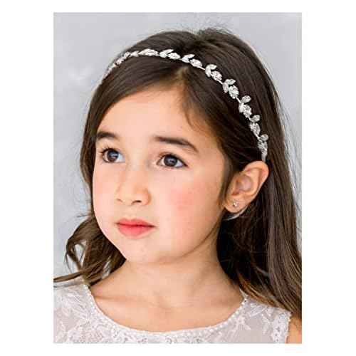 SWEETV Silver Flower Girl Headpiece for Wedding Crystal Baby Girl Headband Flower Crown Communion Hair Accessories for Birthday, Photography