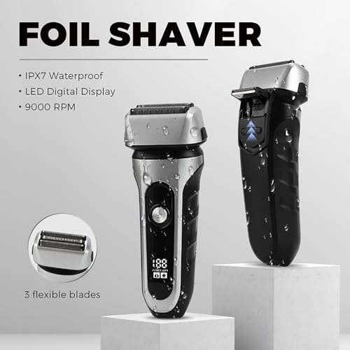 Electric Razor for Men, 2 Floating Blade LED Display Foil Face Shaver, Waterproof Wet & Dry Electric Razor for Smooth Skin with 60min Battery Runtime, USB-C Fast Rechargeable