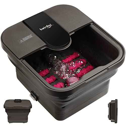 Beinilai Collapsible Foot Spa,Foot Bath with Heat and Massage and Bubble Jets,Foot Soak Tub with Six Non Motorized Rollers,Acupressure Massage Points,Red Light and Removable Pumice Stone
