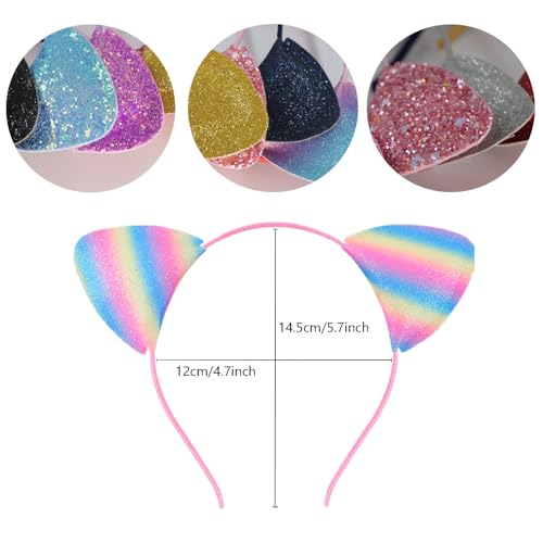 12 Shining Cat Ear Headbands, Daily Decorations Party Lovely Sequin Headwear, Hair Hoop for Girls Women