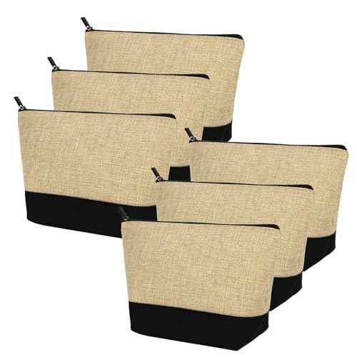 Muka 6 Pack Burlap Makeup Bag, Two Tone Gusseted Cosmetic Case, 9 x 5-1/2 x 3-1/2 Inch