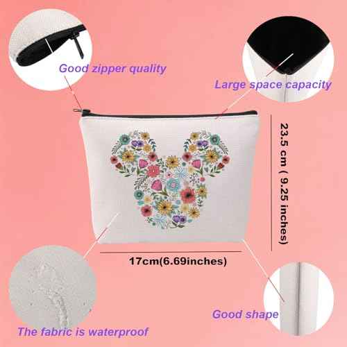 KUIYAI Flower And Garden Festival Makeup Bag Epcot Festival Toiletry Bag Floral Mouse Head Gift Kingdom Family Trip Gift (MouseFlowerMup)