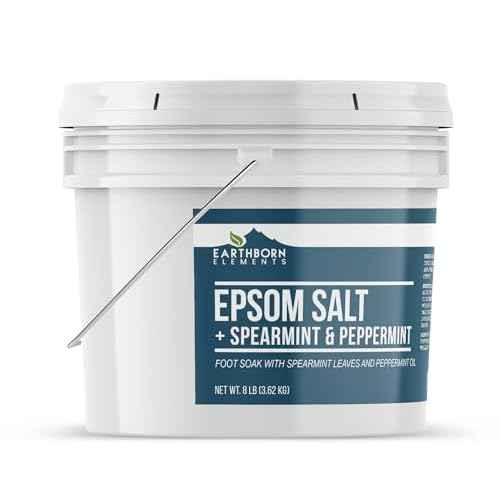 Earthborn Elements Spearmint & Peppermint Epsom Salt Foot Soak, 1 Gallon Bucket, Minty Aroma, with Real Spearmint Leaves (8 Pounds)
