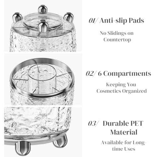 Rotating Makeup Brush Holder, Dustproof Cosmetic Tools Organizer with Lid, 360¡Æ Spinning Covered Brushes Storage with Anti-slip Pads for Vanity, Bathroom Countertop & Bedside Table, Clear