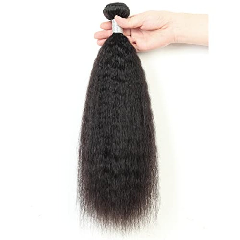 18 inch Kinky Straight Bundles Human Hair Yaki Straight Bundles Weave Single Remy Hair Bundle Real 100% Unprocessed Brazilian Virgin Hair 1 Bundle Natural Black Color