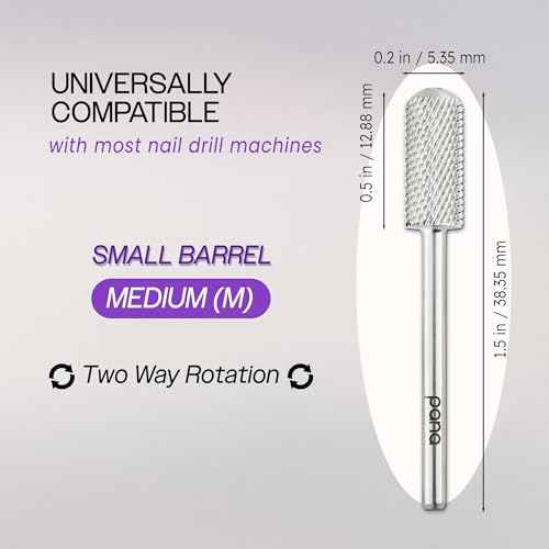 PANA 3/32" Small Smooth Round Top Safety Carbide Nail Drill Bit for Gel Polish & Acrylic Removal Nail Salon Manicure Pedicure Electric File Tools (Small Barrel - Silver, Medium)