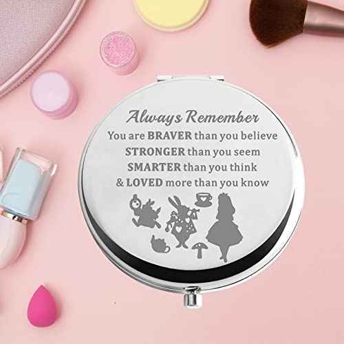 KEYCHIN Alice Fans Pocket Mirror Alice Fairy Tales Gift Always Remember You are Braver Stronger Smarter Than You Think Compact Makeup Mirror (Alice-S)