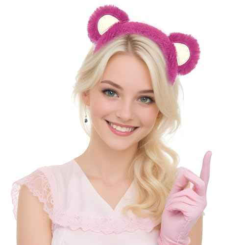 Wittocs Rose Red Bear Ears Headband Plush Bear Ear Headwears for Women Girls Makeup Headband Cute Fashion Fluffy Soft Face Washing Headbands New Year Halloween Valentines Day Hair Hoop