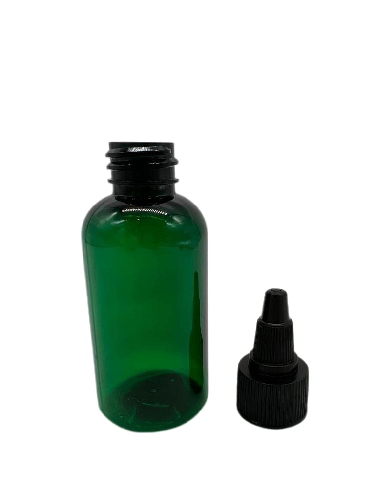 Natural Farms 2 oz Green Boston Bottles - 24 Pack Black Twist Open-Close Cap