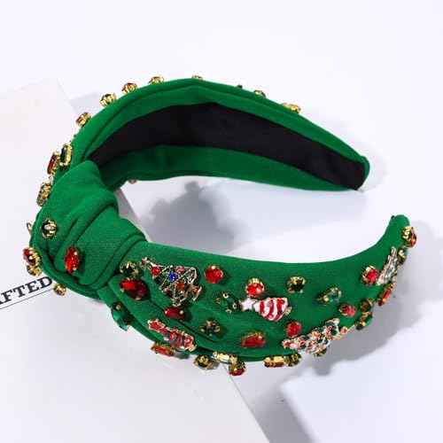 Christmas Headbands for Women Christmas Tree Headband Jeweled Crystal Embellished Knotted Headband Winter Holiday Hair Accessories Gifts