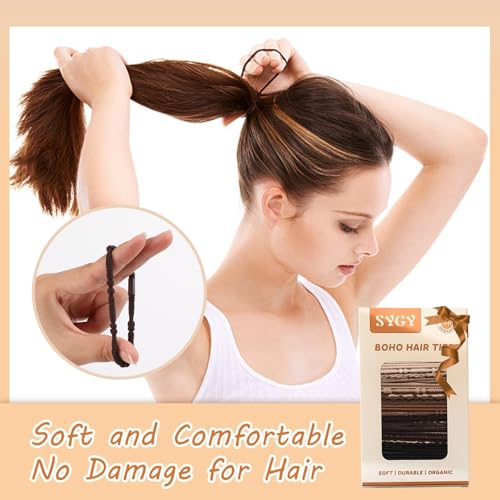 20 PCS Boho Hair Ties, Bracelets Hair Ties for Thick or Thin Hair, 4 Styles Boho Ties for Ponytail Holders, 2.36¡¯¡¯ Hair Ties No-Damage, Chirstmas Gifts, Brown