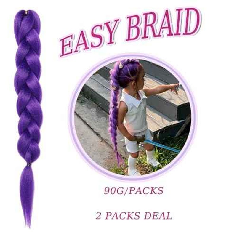 Long Purple Braiding Hair -24 Inch Synthetic Braiding Hair for Kids Stage Party Halloween Costume Cosplay (Purple, 24 Inch(Pack of 2))