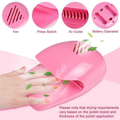 Cute Nail Dryer for Kids, Christmas Gifts for Girls, Quick Dry Pink Nail Fan Dryer, Mini and Portabe Nail Dryer for Regular Polish, Perfect Addition to Kids Nail Polish Set for Girls