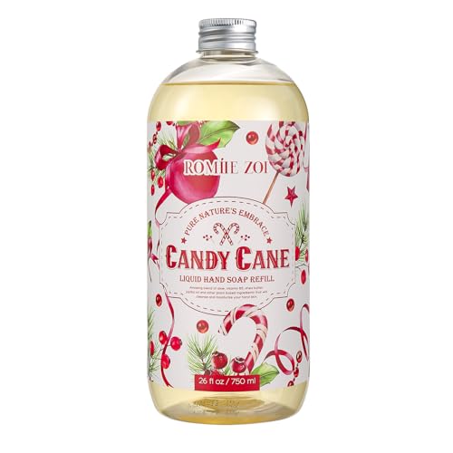 ROMIIE ZOI Christmas Liquid Hand Soap Refill- Candy Cane- Infused with Peppermint Candy Cane Aroma, Gentle & Moisturizing Formula for Home & Kitchen, 750 ML/ 26 FL OZ