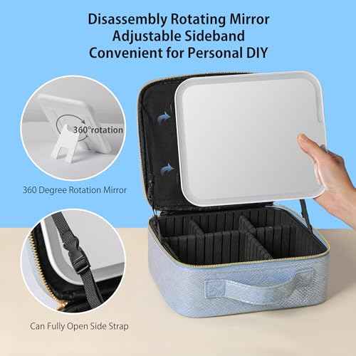 Portable Travel Makeup Bag with Mirror and Light - 3 Colors,Adjustable Brightness Spacious Cosmetic Organizer,Mermaid Shine Blue