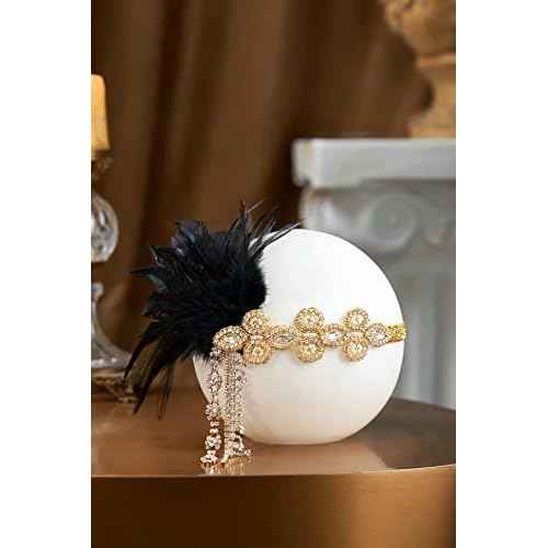 BABAEYOND 1920s Headpiece Flapper Headband - Feather Crystal Headpiece Flapper Accessories
