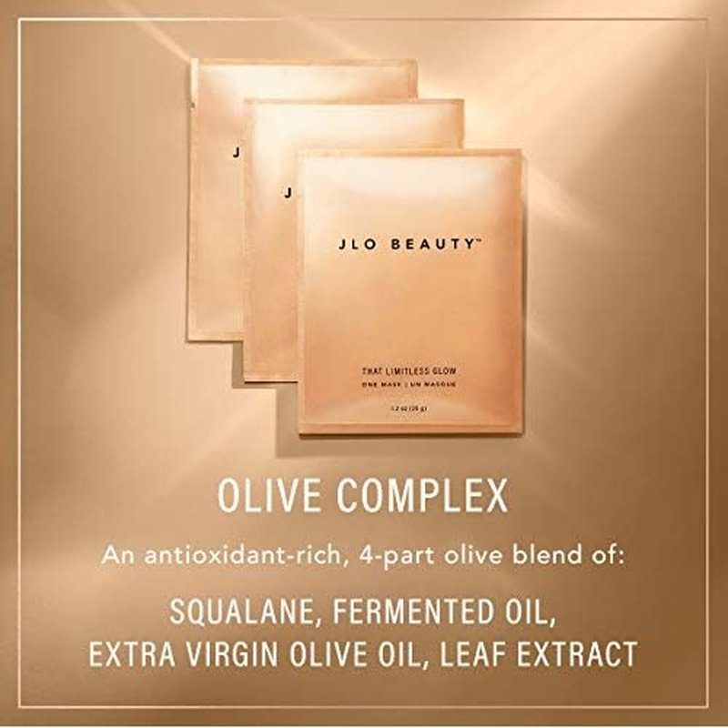 JLO BEAUTY Face Mask, 2-Piece Hydrating Sheet Mask with Glow Serum, Moisturizing & Firming Self Care Facial Sheets To Help Lift and Reduce Puffiness, Skin Care for Women, That Limitless Glow, 3 Pack