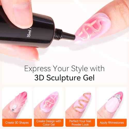Makartt 3D Gel Nail Art, Sculpting Gel Glue for Drawing, Molding, Sculpture, Gems and Decoration, No Wipe Clear Gel Polish for DIY Nail Designs, 15g