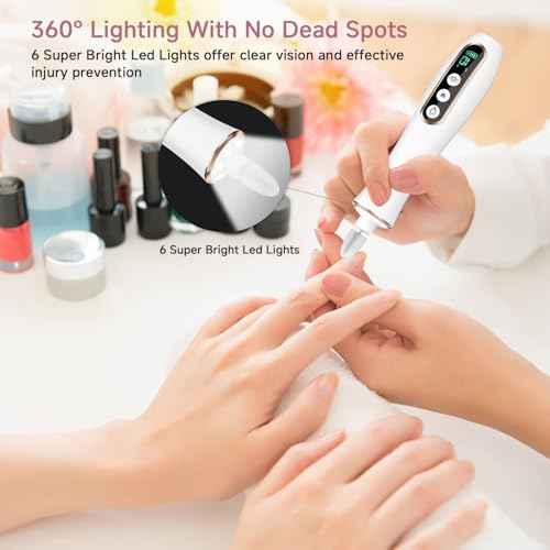 Professional Cordless Electric Nail File Set, 360 LED Light Drill Machine With LCD Display, 10 Speeds Rechargeable for Gel and Thick Toe Nails, Manicure Pedicure Kit, Christmas Gifts