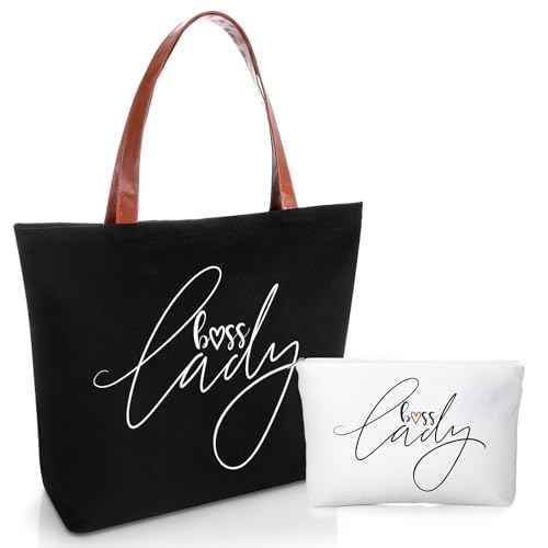 Sieral 2 Pcs Boss Lady Gifts for Women Bosses Day Lady Tote Bag with Zipper Makeup Bag Christmas Appreciation Gifts for Women Female Leader Coworker Colleague Birthday