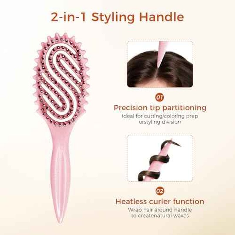 Curly Hair Brush, Curl Defining Brush with Soft Boar Bristles for Combing, Shaping, and Styling Curly Hair Suitable for All Women and Men with Wet & Dry Hair(Pink)