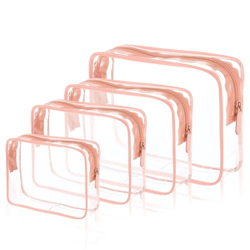 Clear Cosmetic Bag, 4 Pcs Waterproof Clear Plastic Cosmetic Makeup Bags,Transparent Packing Organizer Storage Bags,Christmas Gift for Mother,Wife,Grilfriends(Pink).