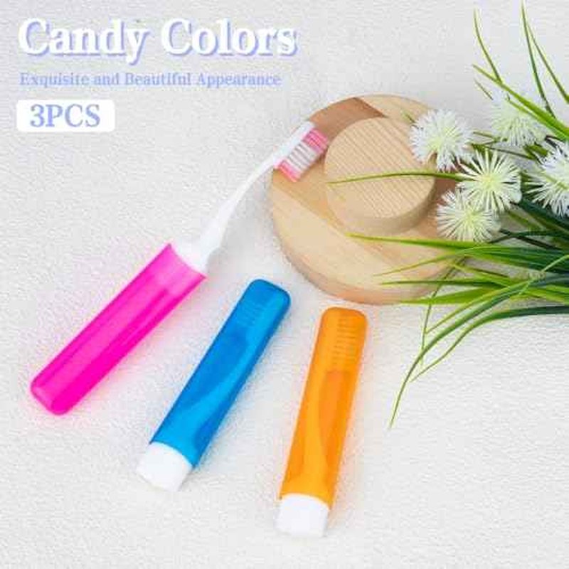 Travel Toothbrush, 3PCS Travel Toothbrush Set, Mini Toothbrush Soft Portable Toothbrushes Travels with Tooth Brush Cover Small Folding Toothbrushes Individually Wrapped for Camping Home