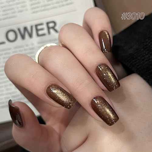 GAOY Cat Eye Gel Nail Polish Set with Magnet for Sparkling Maillard Effect, Caramel Amber Glitter Nail Art, Long Lasting Gel for Home & Salon Manicure