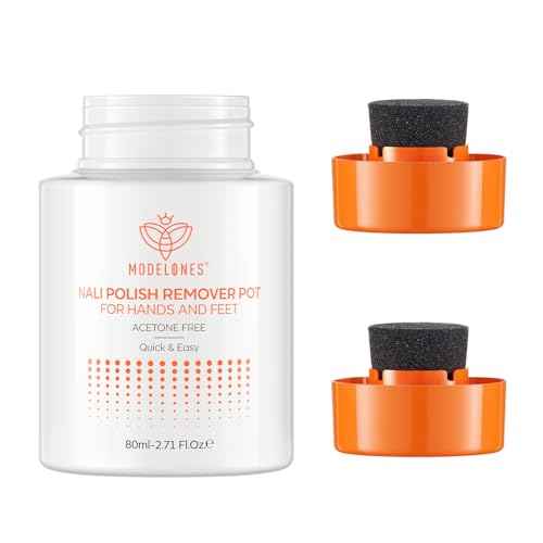 Modelones Acetone-Free Non-Drying Nail Polish Remover Pot with Jojoba Oil and Extra Sponge-Top Lid, Fingernail Polish Removal Gentle Formula for Salon & Home Nail Art 2.71 Fl Oz
