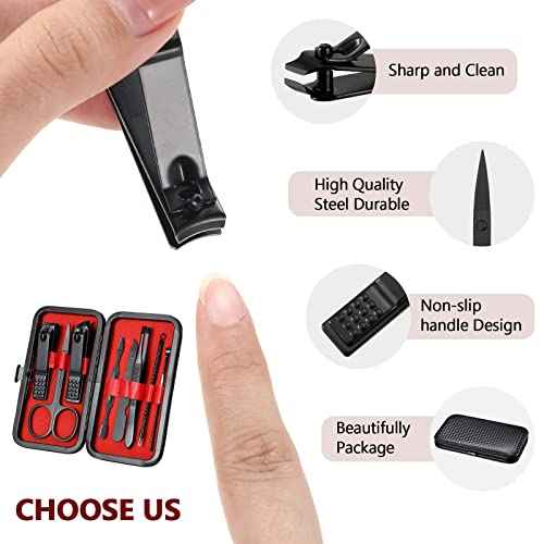 Geosar 12 Sets Manicure Set Nail Clippers Pedicure Kit 8 in 1 Grooming Stainless Steel Kits Nail Care Tools with Travel Case Xmas Gifts Christmas Stocking Stuffers for Men Women(Red Background)