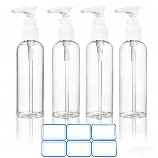 4 Pack 3.4 Oz (100ml) TSA Approved Travel Pump Bottles for Toiletries Clear Travel Size Bottles Leak Proof with Labels