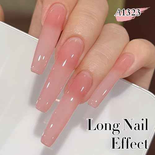 Double Rhythm Translucent Gel Polish Sheer Neutral Natural Light Milky Same Color Same Bottle 15ML Jelly Nail Polish Nail Art DIY at Home (Pink Clear-A1323)