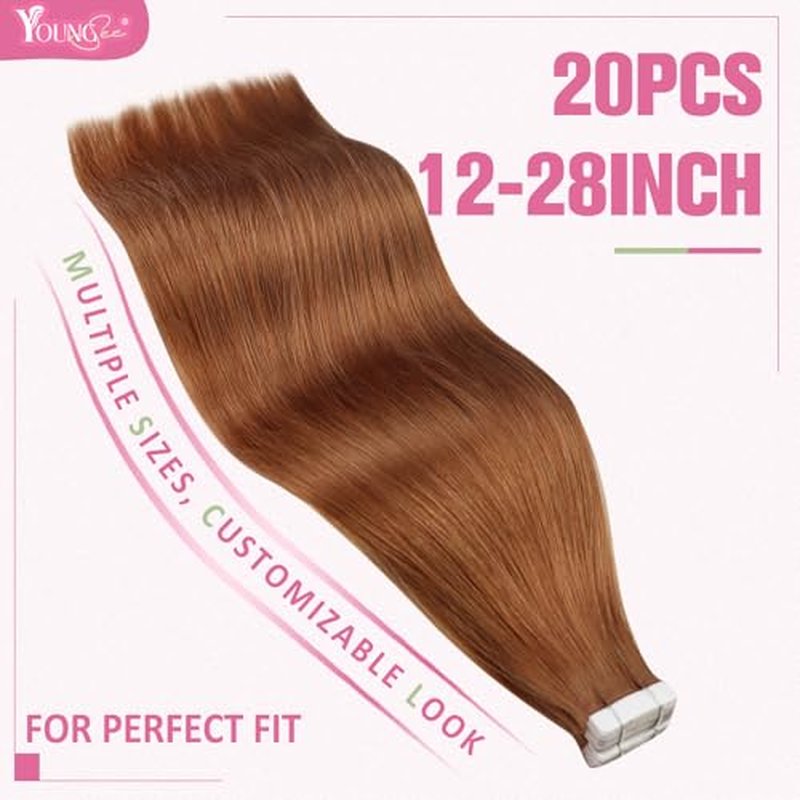 YoungSee Tape in Extensions Copper Human Hair Extensions Tape in 16 Inch Invisible Tape in Hair Extension for Women 20Pcs 50G