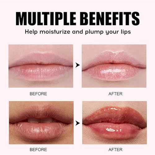 Hydrating Lip Oil, Big Brush Head Lip Glaze Shiny Transparent Lip Glow Oil, Nourishing & Non-sticky Long Lasting Fresh Clear Smooth Lip Care Plumping Lip Oil (Set A+B)