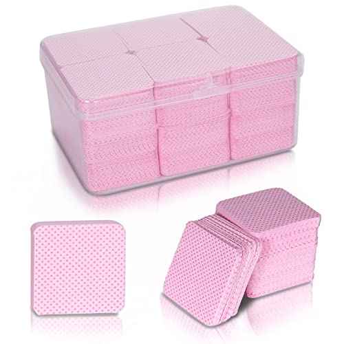 Pink Lint Free Nail Wipes with Storage Case- 1080PCS Super Absorbent Nail Polish Remover Pads- Disposable Lint Free Wipes for Nail Polish Removal, lash Extensions Application, Nail Care