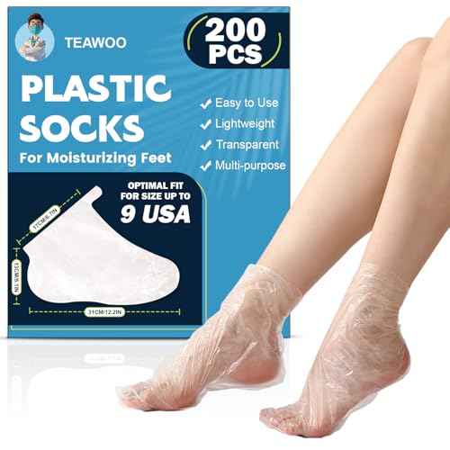 200PCS Plastic Foot Covers for Feet, Leak-Proof Plastic Foot Masks for Moisturizing Feet, Pedicure & Foot Care, 200 Stickers for Snug Closure Included (Fits up to USA 9)