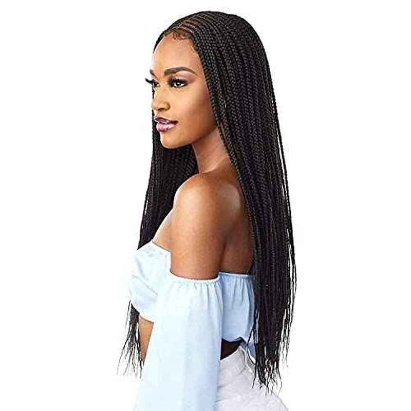 Sensationnel Cloud9 4X5 Braided Wig - Center Part Feed In 28 Inch Hand Tied Swiss Lace Braided Wig With Large Parting Area (1B OFFBLACK)
