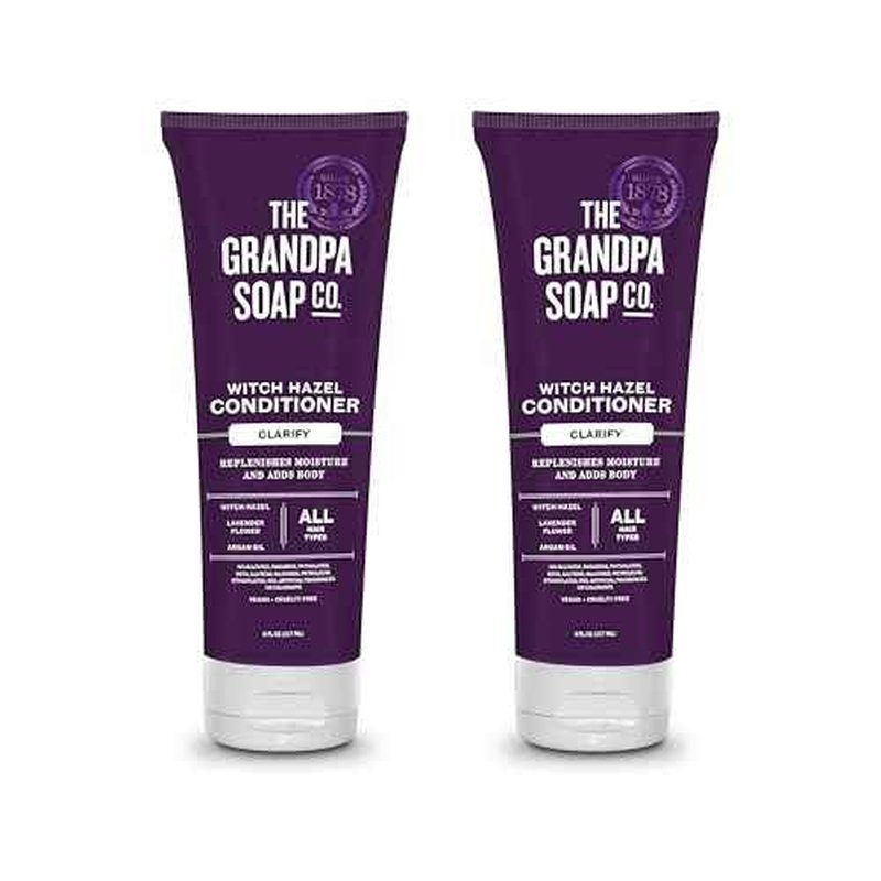 The Grandpa Soap Company Clarifying Witch Hazel Conditioner - Relieves Scalp Conditions and Protects Against Buildup, With Lavender Flower, Sulfates and Parabens Free, 8 Fl Oz, 2 Pack
