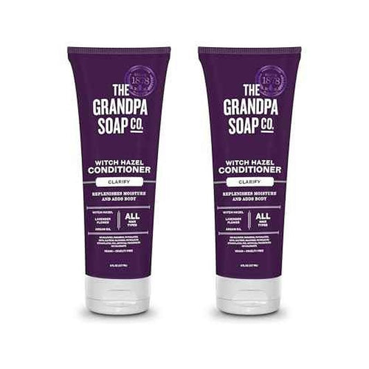 The Grandpa Soap Company Clarifying Witch Hazel Conditioner - Relieves Scalp Conditions and Protects Against Buildup, With Lavender Flower, Sulfates and Parabens Free, 8 Fl Oz, 2 Pack