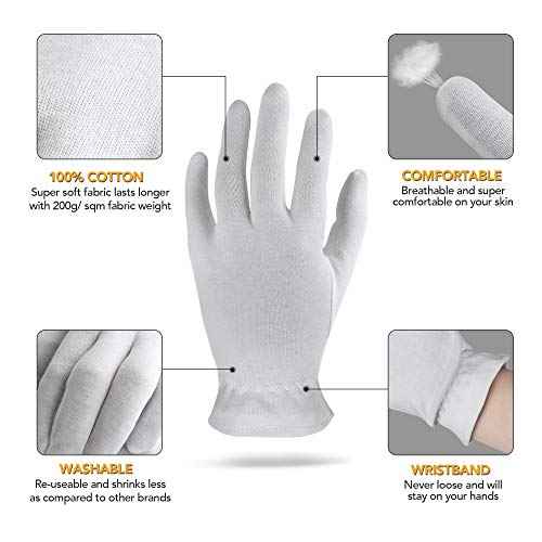 XXL Extra Extra Large 5 Pairs 100% Premium Cotton Gloves for Dry Hands | Moisturizing Overnight Gloves for Eczema, Psoriasis & Skin Spa Treatment for Women & Men | Free Laundry Bag