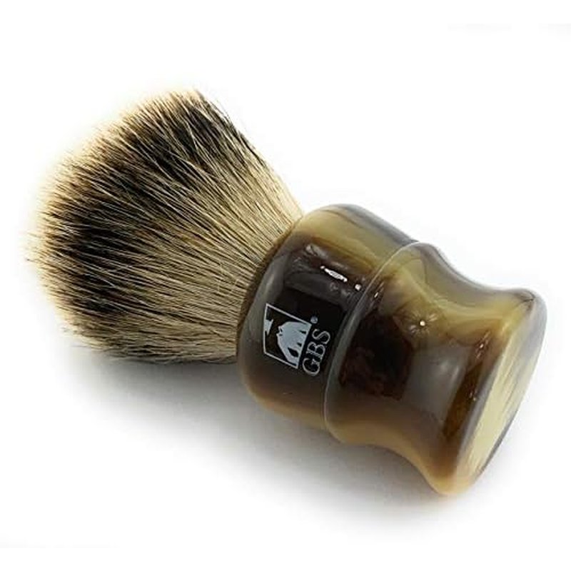 G.B.S 100% Silvertip Badger Shaving Brush with Faux Horn Comfortable Handle - Long Dense Bristles? Men's Badger Shave Brush Knot 26mm Total Loft 100mmz Holds Shave Soap Lather or Shaving Cream