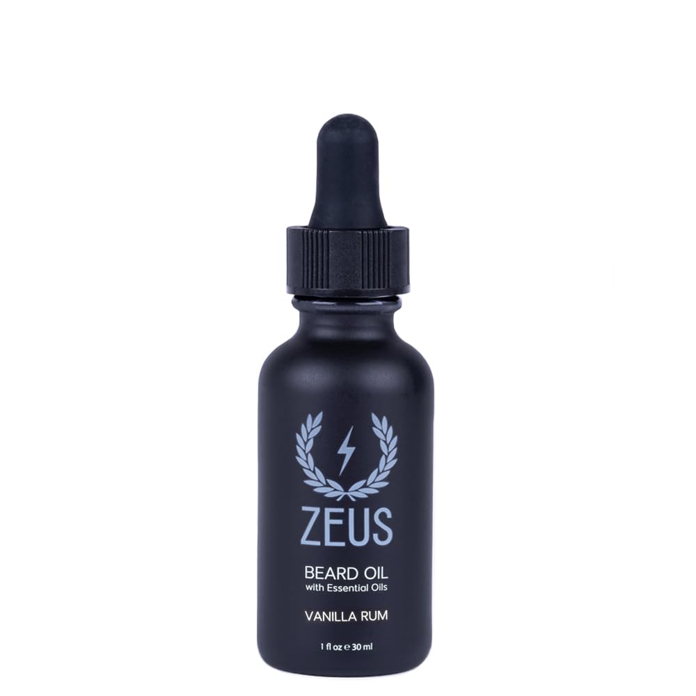 ZEUS Natural Beard Oil for Men, Premium Grooming Oil to Soften, Hydrate, Condition & Control Frizz in Beard and Mustache (Made in USA) Vanilla Rum