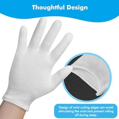 4 Pairs White Gloves, Breathable Cotton Gloves for Dry Hands Sleeping, Reusable White Cotton Gloves for Eczema SPA and Moisturizing Overnight, Washable Work Gloves for Women and Men