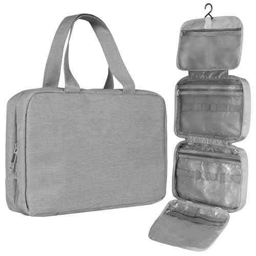 Travel waterproof folding toiletry bag, makeup bag, dry wet separation travel storage bag (gray)