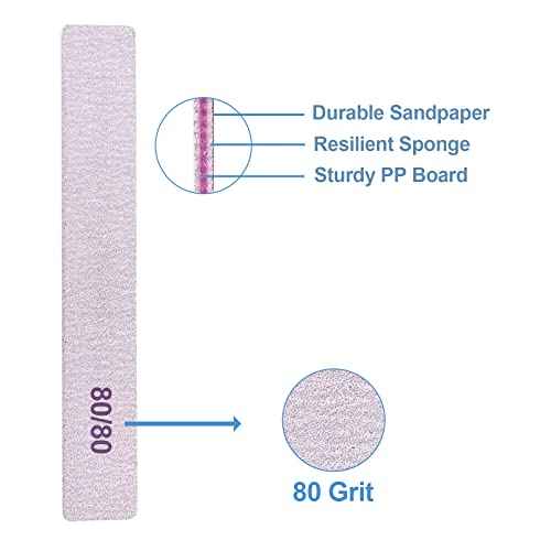 80/80 Grit Nail Files, Emery Boards Nail File for Acrylic and Gel Nails, Coarse Nail File Double Sided 80 Grits Emory Professional Filers Reusable Washable Manicure Square Gray