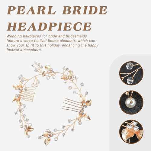 Crystal Wedding Hair Comb Rhinestone Pearl Bride Hair Combs Gold Side Hair Combs Leaf Pearl Headpiece Bridal Hair Accessories for Women