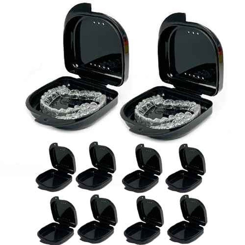 10 Pack Retainer Case,Dental Retainer Box with Vent Holes,Multicolor Storage Container for Aligner Mouth Guard Denture Box (Black)