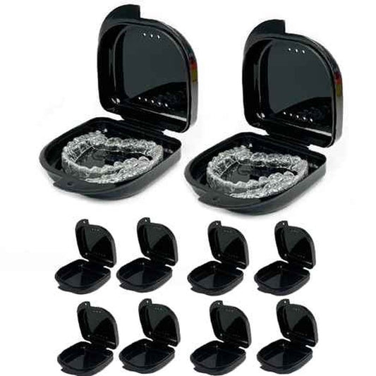 10 Pack Retainer Case,Dental Retainer Box with Vent Holes,Multicolor Storage Container for Aligner Mouth Guard Denture Box (Black)